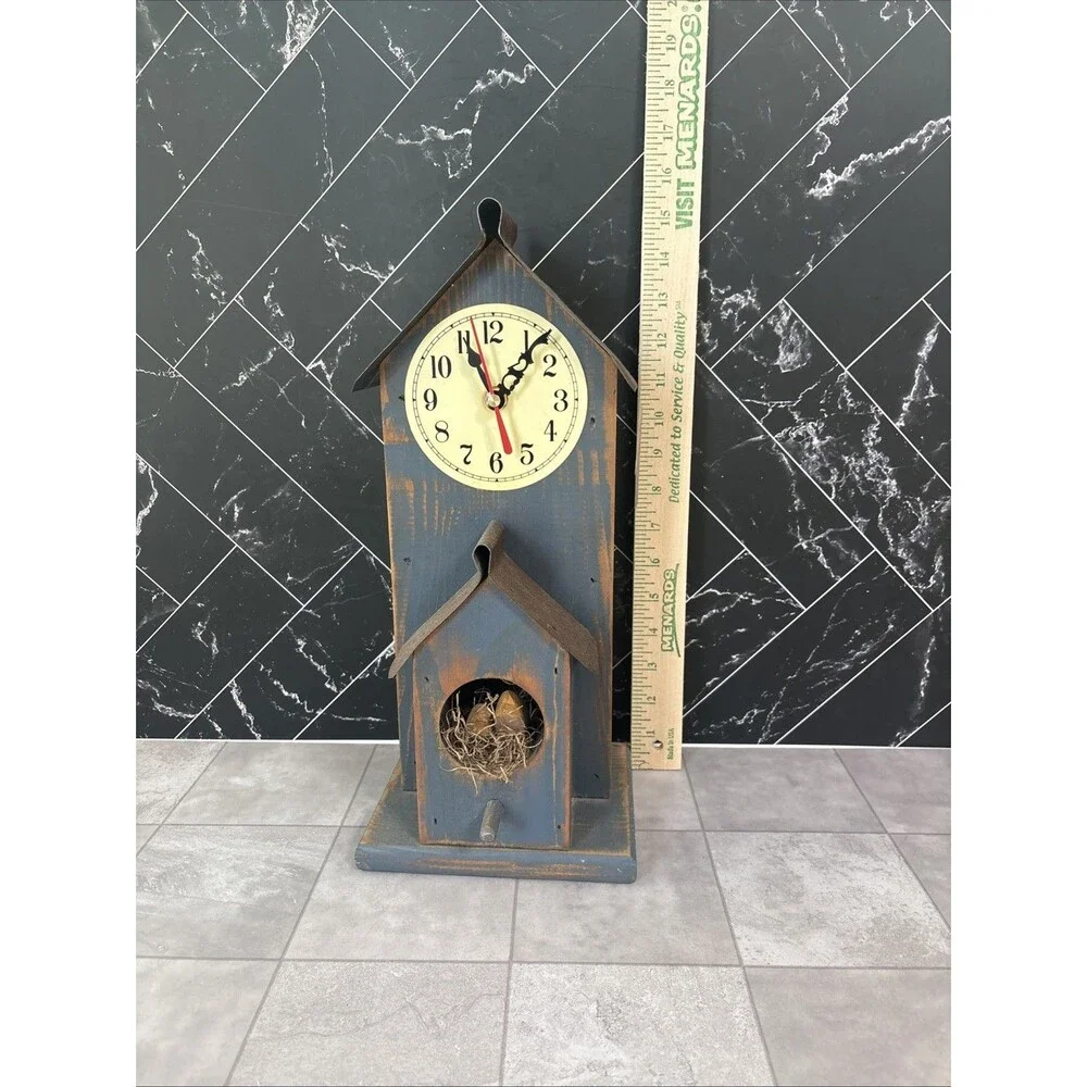 Rustic Wood Wall Or Desktop Clock Bird House Looks & Works Great